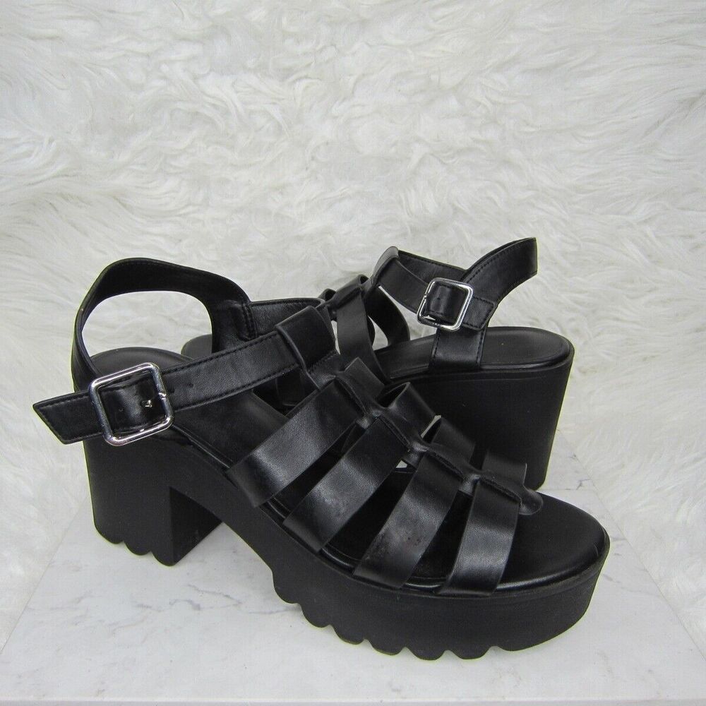 ALDO Black Chunky Lug Sole Strappy Platform Sandals women's size 9